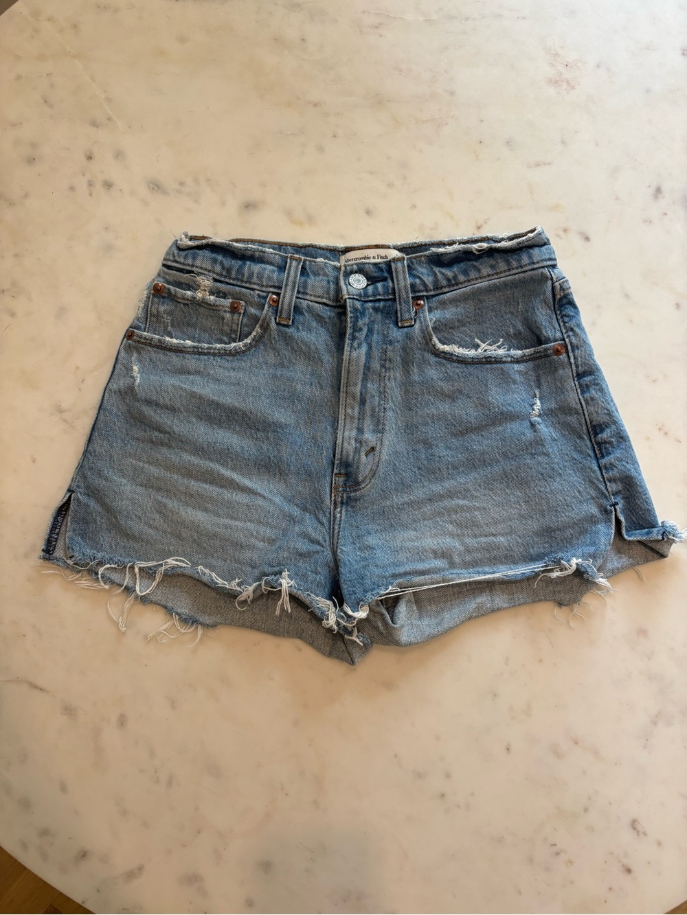 Abercrombie & Fitch Light Blue Distressed Denim Shorts